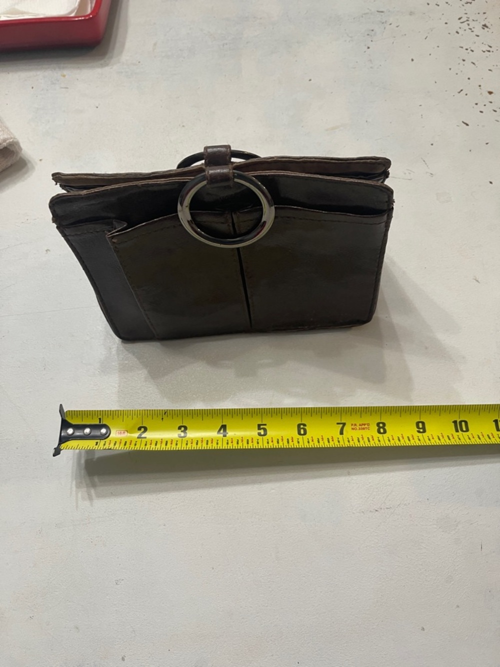 Vintage Dark Brown Leather Wallet with Silver Ring Accent clutch